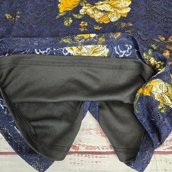 Dark Blue Lace Dress Yellow Roses M Bell Sleeve Line Whimsigoth Fairy Witch NWT - Picture 10 of 16